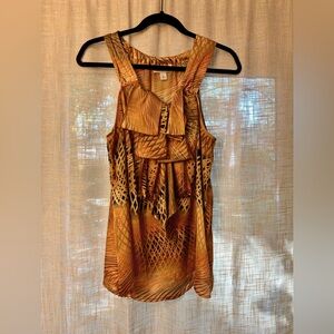 Dress Barn Orange Gold Abstract Pattern Sleeveless Tank Top Blouse.